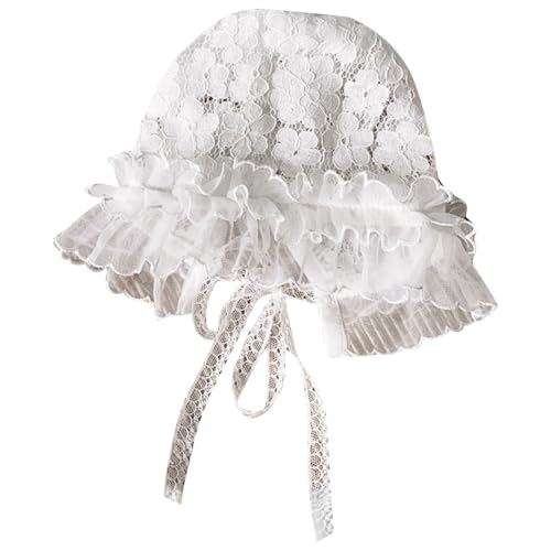 Jhaoyu Gorro de encaje para niña con correa, gorro de protección solar, para fotografía, bautismo, uso diario, A blanco., 50-56