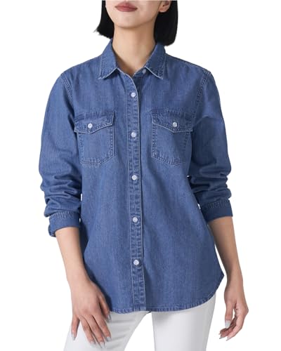HISEA Women Denim Shirt Chambray Jean Shirt Long Sleeve Regular Fit Casual Lightweight Button Down Shirts