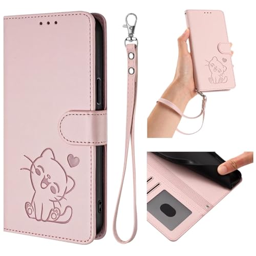 BEENTRYS Cuero PU Funda para Huawei P Smart+ 2019 / P Smart 2019 Funda,Carino Gato y Corazón Cartera con Tapa Ranuras para Tarjetas Bolsillo Soporte Flip Case Antigolpes Carcasa-Rosa
