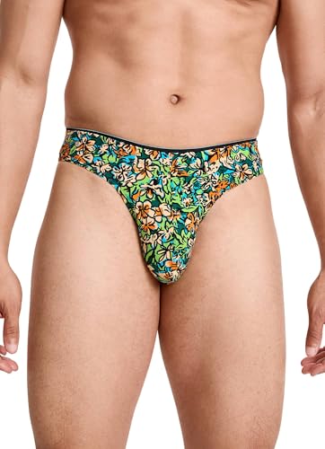 Jockey Men's Underwear True Style Thong - 3 Pack, Bright Tropics/Black/Shoreline Stripe, 2XL3