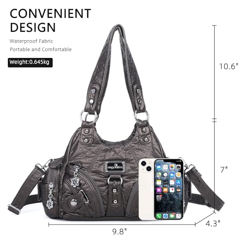 Image of Angel Kiss Purses for Women Small Hobo Shoulder Bags Vagen Leather Multi-Pocket Tote Bag with Zipper