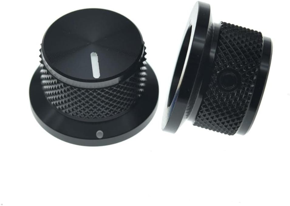 KAISH 2pcs Aluminium Potentiometer Knobs 1/4" Universal Top Hat Knobs Bell Control Knob with Set Screw for Guitar/Bass/AMPS/Preamps Black with Indicator