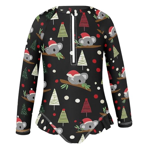 ALAZA Toddler Swimsuit Girl Bathing Suit Swimwear Rash Guard Koala Santa Hat Long Sleeve 3T2