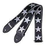 Basso Correia Basso SF 01 Estrela Preta para Violão Guitarra e Baixo | Correia Sintética Ajustável 110 a 150 cm | 5 cm de Largura com Ponteiras Reforçadas e Forro Confortável