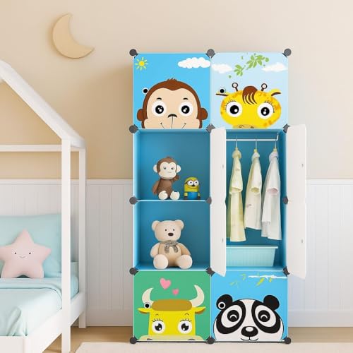 Image of Sunderlook Plastic Wardrobe for Kids Clothes - Professional Collapsible Wardrobe, Easy to Use Foldable Almirah, Plastic Cupboard for Kids for Home (Blue-HZ, 8 Door)
