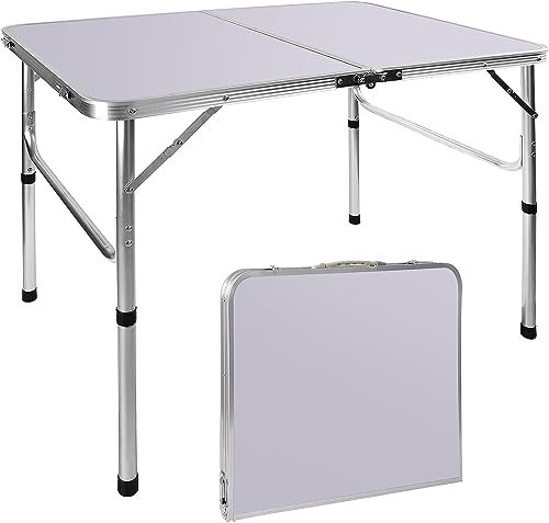 Klappbarer Gartentisch aus Aluminium, wasserdicht, höhenverstellbar mit praktischem Griff, für Outdoor, Indoor, Picknick, Party, Grillstand - in verschiedenen Größen erhältlich, 90cm/3ft, weiß