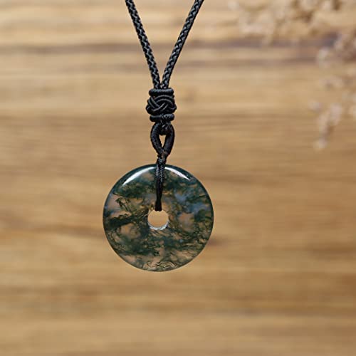 Amorwing Moss Agate Round Donut Pendant Necklace #TOP4