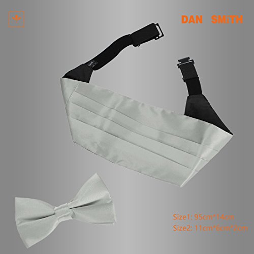 Dan Smith Satin Cummerbunds For Party Clip-On Adjustable Solid Gray Cummerbunds Bowties Set Dic1E01H Gainsboro #TOP1