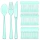 75 Stück Wiederverwendbaren PlastikBesteck Set,Reusable Durchscheinendes Besteck,Party Besteck für Familienfeiern,Outdoor Dinner (Messer/Gabel/Löffel je 25 Stück) (Cyan)