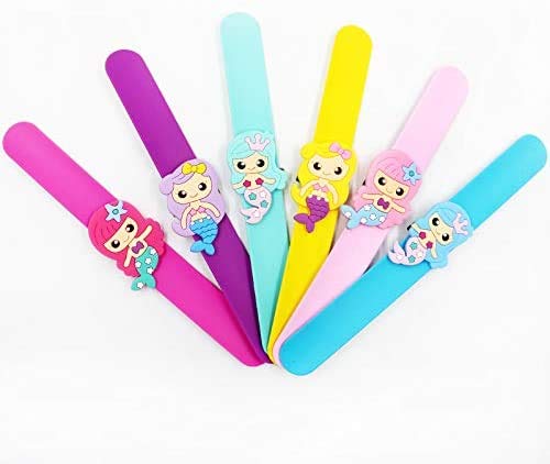 6-Pack Silicone Slap Bracelets,Cute Mermaid Rainbow Flowers Fruit Animal Theme Party Favors, Charm Rubber Snap Set For Girls Boys Children (Mermaid Series) #TOP10