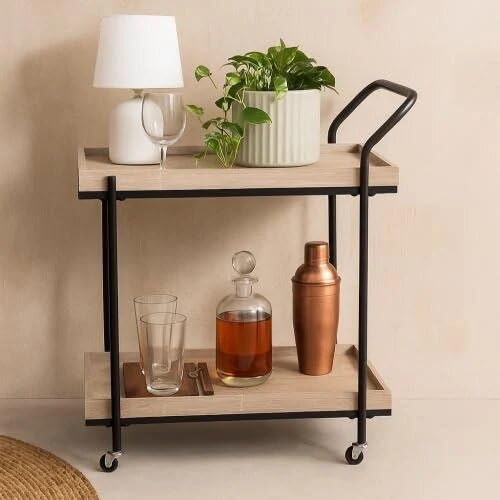 Serving Cart with Wheels – 2 Tier Wooden with Sturdy Metal F...