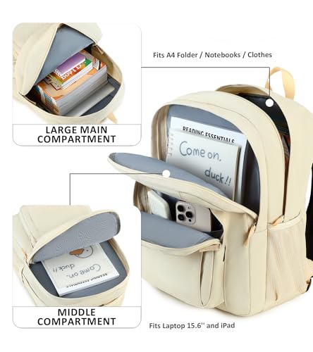 Image of abshoo Classical Basic Womens Travel Backpack For College Men Water Resistant Bookbag (Cream Beige)