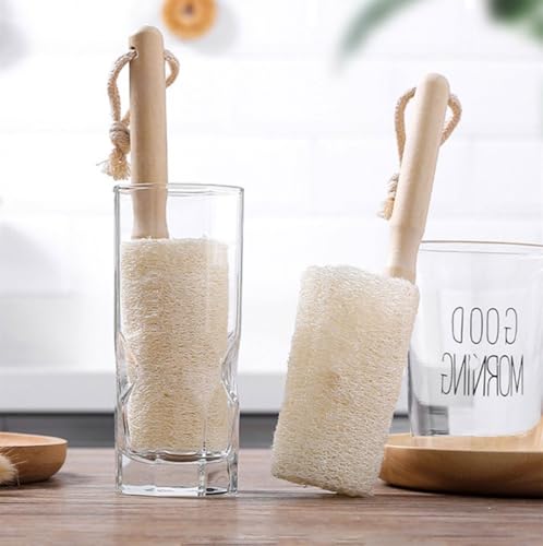 ヘチマたわし 2個入 へちまたわし ヘチマスポンジ 木製ハンドル キッチンスポンジ 食器洗い 台所用 抗菌 天然植物繊維 ボディスポンジ 体洗う用 クリーニングブラシ (2個, 18.5CM)の商品画像（Amazon）