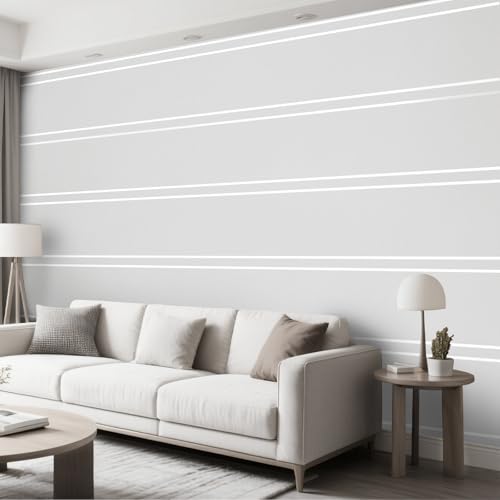 Beswitory White Wallpaper Feature Embossed Horizontal Stripe Wallpaper Luxury Nordic Modern Wall Paper Free No Match Pattern for Living Room Bedroom Kitchen TV Background