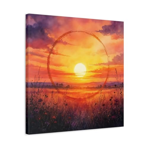 Tableau nature sunset orange meadow cadre carré 50x50 cm épaisseur 3 cm