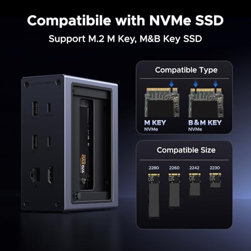 UGREEN Revodok NVMe Docking Station 10-in-1 USB-C Hub 4K@60Hz HDMI, M.2 NVMe SSD Enclosure, 10Gbps USB-C/A, 100W PD Charging, Gigabit Ethernet, SD/TF for MacBook M5, Mac mini M4, Windows Laptop