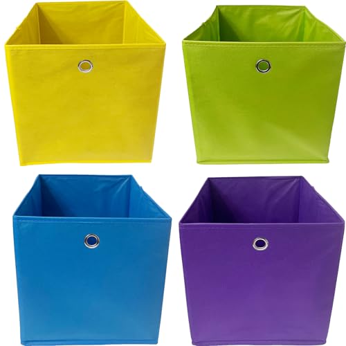 Vixzoid Fabric Storage Box, Set of 4, 33 x 38 x 33 cm, Folding Box with Finger Hole for Kallax Shelves or Cupboard, Shelf, Locker Insert Boxes, 4 Colours Set