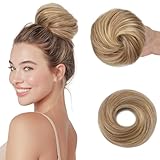 SEGOHAIR 30g Haarteile Echthaar Mit Gummiband Unordentlicher Dutt für Frauen Glatt Elastischer Haardutt Scrunchies Volles Unordentliches Dutt-Chignon Dunkel Leinen mit gebleichten Akzenten