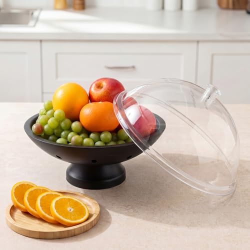 LemonRoad 12" Wooden Fruit Bowl with Lid and Ventilation Holes for Kitchen Counter, Large Black Pedestal Wood Bowl with Clear Cover for Countertop Farmhouse Decorative Fruit Basket Vegetable Holder by LemonRoad - Used condition - Image 5