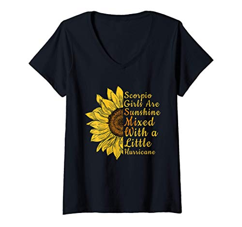 Donna Sunflower Scorpio Woman October and November Birthday Gift Maglietta con Collo a V