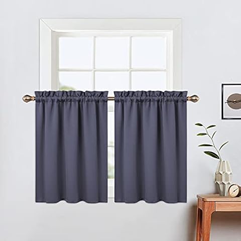 LinTimes Short Curtains 36 Inches Long for Bathroom Set 2 Panels Rod Pocket Cafe Tier Curtains Light Blocking Blackout Room Darkening Camper Curtains for Small Windows Kitchen Dark Grey Cover