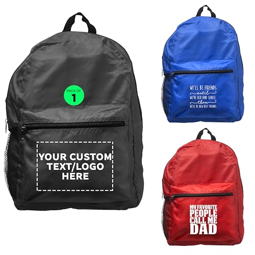 Image of DISCOUNT PROMOS Custom Simple Functional Backpacks Set of 1, Personalized Text, Logo, Picture - Water Resistant, Lightweight - Black