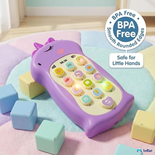 Image of FunBlast Cartoon Musical Mobile Phone for Kids, Mobile with Light & Sound Toys for Babies | Educational Toys for Kids 3+ Years /Boys /Girls-1 Unit (Uni-Purple)