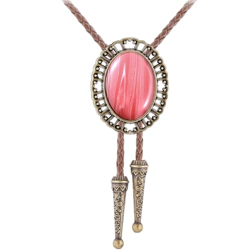 Image of Jeilwiy Bolo Tie for Men Real Stone Westwern Cowboy Ties Silver Bolos Women Leather Necktie Gift for Birthday Christmas