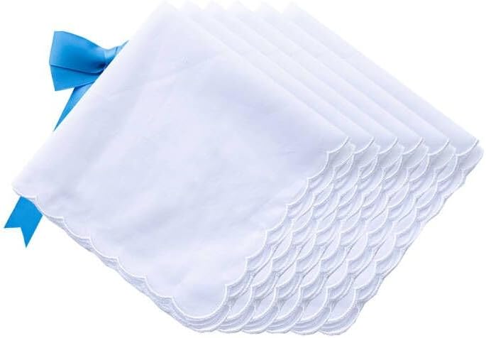 White Handkerchiefs Premium 60s Cotton scalloped Hankies 11 Inches