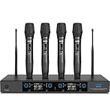SGPRO 4-Handheld Wireless Microphone System with 65 UHF Channels Each, 262ft Range, Volume Control, Auto-Lock, Mute Function, Perfect for Church, Stage, or Home Use for Premium Sound Quality