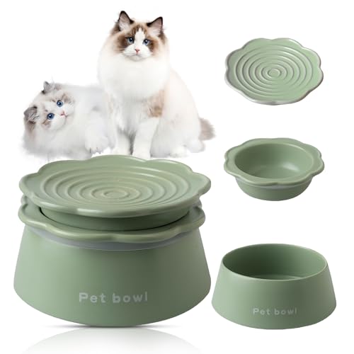 Cuenco para gatos de cerámica, 3 en 1, multifuncional, comedero para gatos, comedero elevado para comida y agua, comedero para gatos, comida húmeda, comida seca y agua para gatitos y perros pequeños