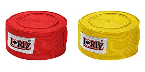 Image of Lordz Cotton /Nylon Boxing Hand Wraps (Set of 2) Combo Semi Elastic Hand & Wrist Support for Kickboxing Training Gym Workout (Size: 124 Inch)