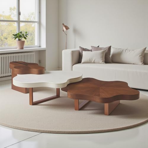 Image of The Attic Tria Cloud Coffee Table | Modern Three-Tier Center Table with Marble & Walnut Finish | Artistic Living Room Accent Furniture