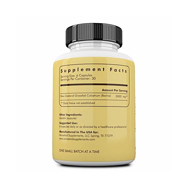 Ancestral-Supplements-Grass-Fed-Colostrum--Supports-Immune-Gut-Growth-and-Repair-180-Capsules Ancestral Supplements Grass Fed Beef Colostrum Supplement, 3000 mg, Offers Immune Support and Promotes Gut Health, Athletic Performance, Healthy Iron Levels, Growth and Repair, Non GMO, 180 Capsules