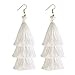 ELEARD Tassel Earrings Tiered Thread Tassel Dangle Earrings Statement Layered Tassel Drop Earrings (3 layers white)