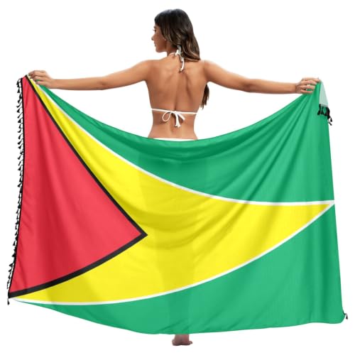 Pareo de playa de Guyana linqin azul y rojo para mujer con borlas