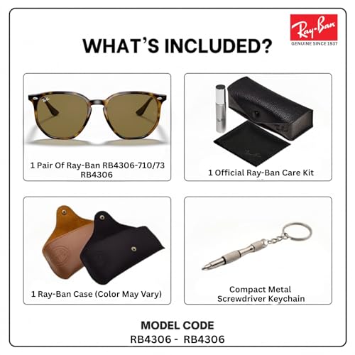 Image of Ray-Ban RB4306 Square-Round Shaped Sunglasses for Men & Women with Official RAYBAN Eyewear Kit