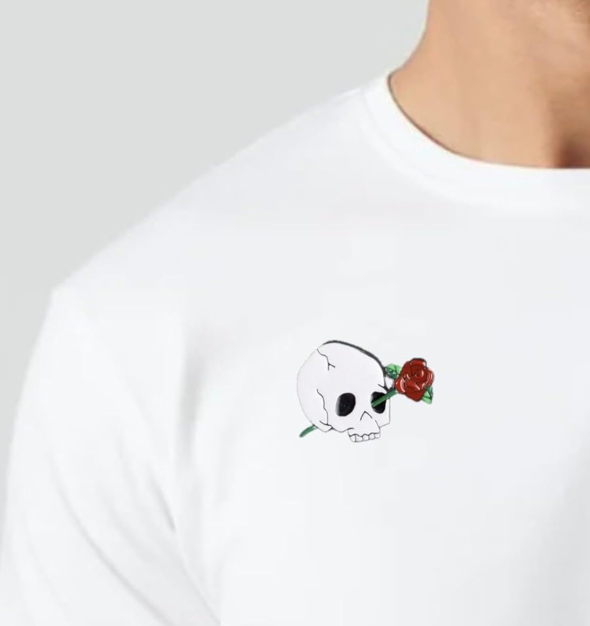 Ghost Skeleton Half Skull & Rose Enamel Pin
