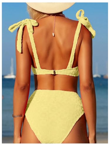 SOLY HUX Women's High Waisted Bathing Suit Tie Shoulder Underwire Summer Swimsuit Bikini Set2