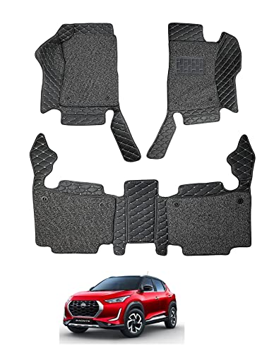 Image of Auto Hub Premium 7D car mat Nissan Magnite, Luxury Double-Stich 7d Car Floor Mat Complete Set, 100% Waterproof and Washable, Color : Black
