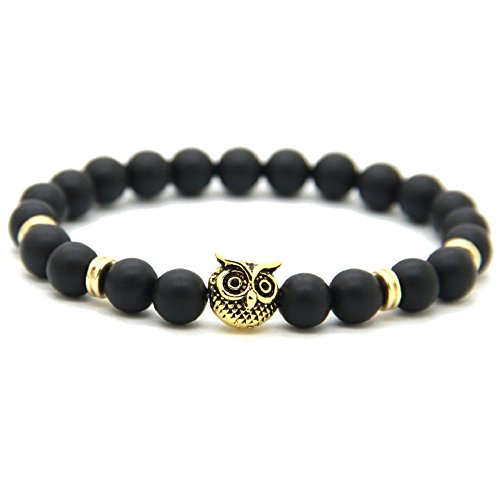 pulsera elástica de piedras duras con Búho de la suerte para hombre y mujer Agata Oro