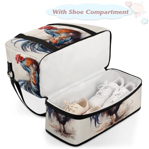 Large Weekender Overnight Bags Colorful Animal Rooster Travel Duffel Bag for Women Men Gym Bag With Shoe Compartment Foldie Travel Tote Bag Carry On Personal Item Bag for Travel Gym Sports4