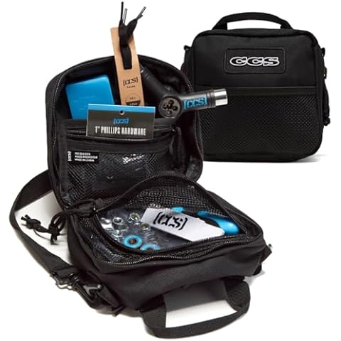 [CCS] Emergency Skate Kit | Hardware, Grip & Skate Tool, Bearings, Wax, & Shoe Laces Options | Skate Trip Essentials | Utility Bag Included Emergency Skate Kit – Deluxe, Black Cover