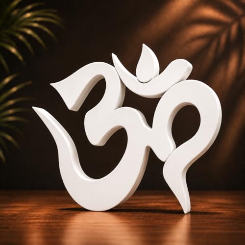 Image of Mad Masters Om Hindu Religious Table Decor - Aesthetic Desk, Shelf & Wall Showpiece for Home, Mandir, Office, Business | Vastu Friendly Gift, Classic White (15.2 x 12.7 x 2.5 cm)