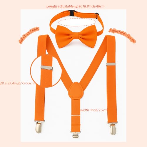 Orange Bow Tie Suspenders Glasses for Boys and Girls Adjustable Kids Orange Suspenders for Men4