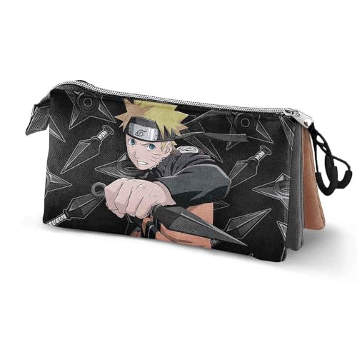 Trousse triple Naruto avec imprimés armes de ninja pour sac à dos collège