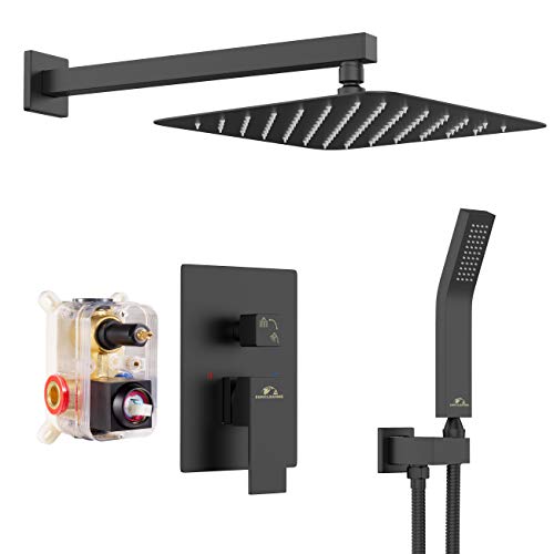 SunCleanse Shower System-Wall Mounted Shower Faucet Set with Rain Shower Head, Handheld and Shower Faucet Rough-in Mixer Valve and Trim, Matte Black