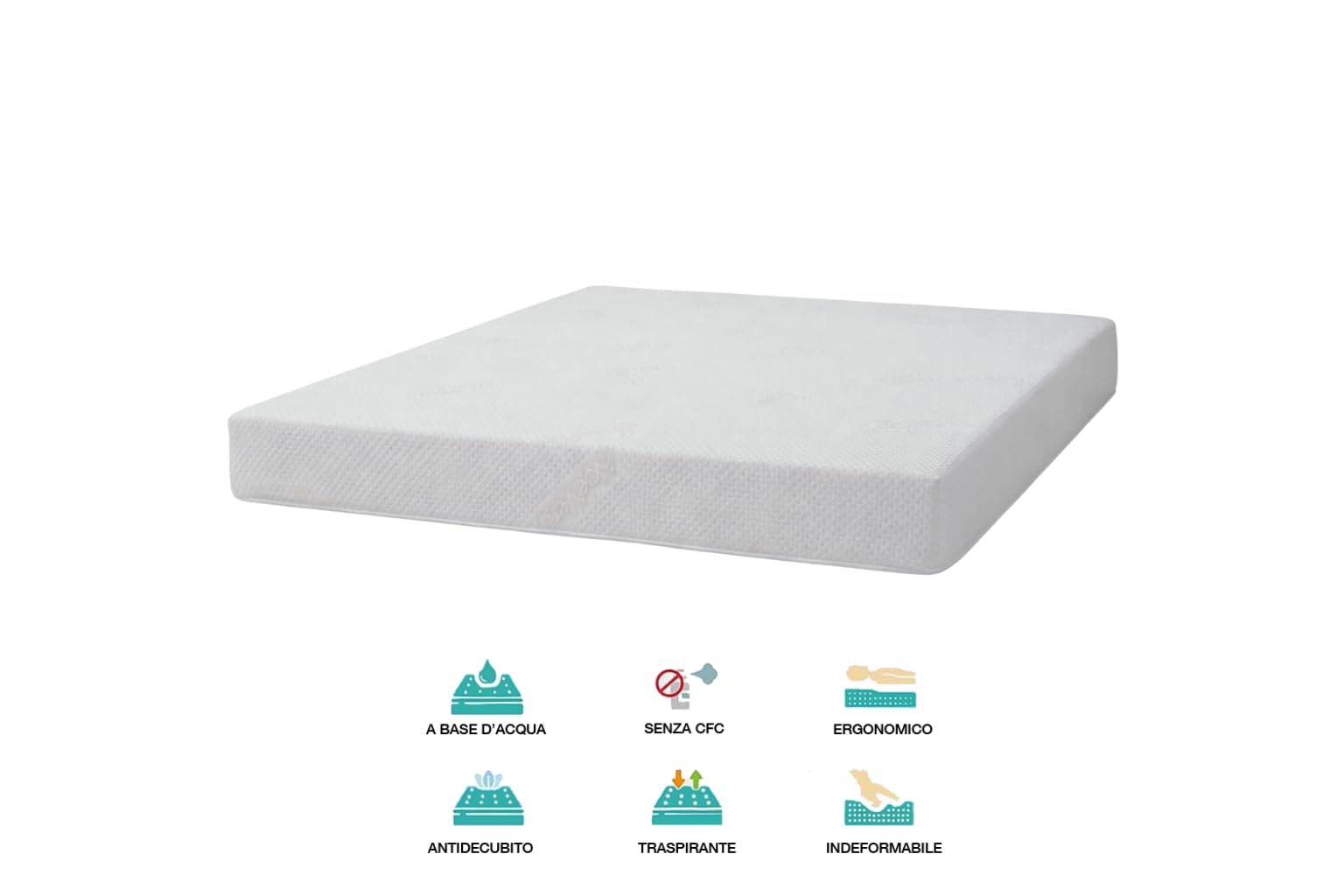 Fusion Materassi Materasso Singolo 160x190 cm, Waterfoam Alta Densità 20 cm, Sfoderabile con Zip, Rivestimento Aloe Vera, Ortopedico Ergonomico, Made in Italy (160 x 190 cm)