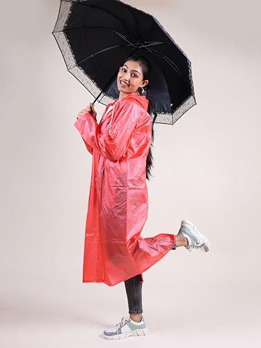 Image of Rupa Rainsuit Women Waterproof PVC Raincoat with Hood & Carry Bag | Lightweight Rainwear for Women with Front Zip | Solid Color | Standard Length | Pack of 1