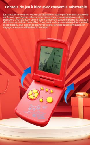 JXD 3.5" Console de Jeu Block avec Design Rabattable Unique 26 Jeux de Briques rétro intégrés Plusieurs Modes Difficulté/Vitesse Réglables Jeux éducatifs pour Enfants Cadeaux de Noël/Fêtes (Rouge) – vue 2